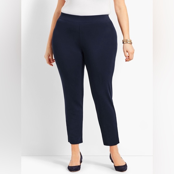 NWT TALBOTS NAVY PLUS SIZE KNIT JERSEY PULL-ON ANKLE PANT 1X - Picture 1 of 6